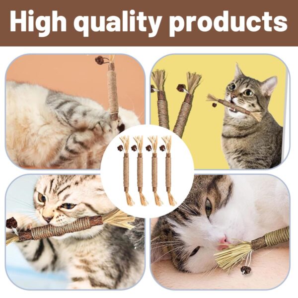 Cat Toys, 4Pcs Cat Chew Toy, Cat Playing Toys for Indoor, Stick for Cats with Sisal Rope and Gall Fruit, Natural Catnip Alternative