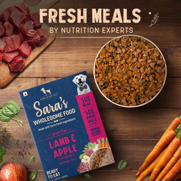 71cYCI4ihfL._SL1080_.jpg Heads Up For Tails Sara's Wholesome Grain-Free Range Dog Wet Food (Lamb And Apple - 300Gm) - All Life Stages