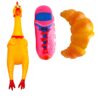 The Pets Company Vinyl Squeaky Chew Dog/Puppy Toy for Puppies & Small Dogs | Durable, Animal Design, for Playing, Teething and Chewing | Pack of 3 (Rooster, Croissant, Shoe) (Color May Vary)