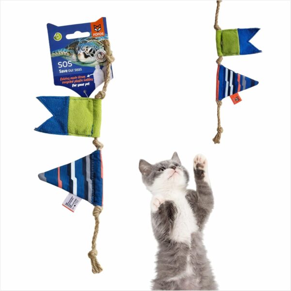 BarkButler x FOFOS S.O.S Flag Teaser Cat Toy - US Grade Organic Catnip, Multicoloured, Recycled Plastic Bottles, Jute Rope Interactive for Cats, Perfect as Kitten Toy