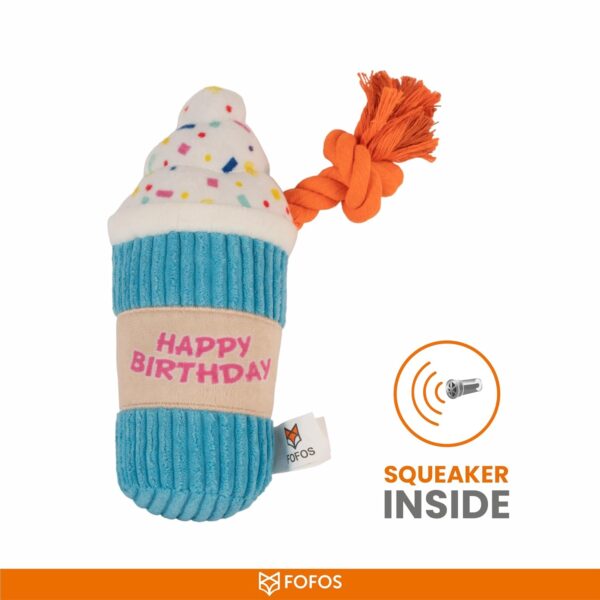 71furJTewbL._SL1500_.jpg BarkButler x Fofos Birthday Drink Plush - Soft & Squeaky Toys for Dogs, Dog Toys for Medium Dogs (0-20kgs) - Multicoloured