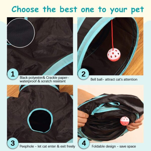 Cat Tunnel Toy 5-Way, Foldable Interactive Play Tube with Storage Bag, Activity Tunnel for Indoor & Outdoor Use