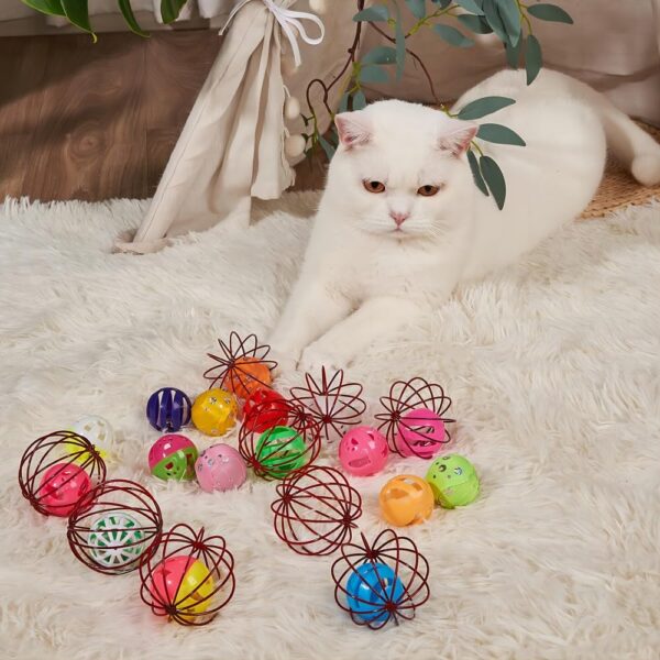71gkn7-f2CL._SL1000_.jpg Cat Toys - 2pcs Interactive Cat Balls with Bell, Colorful Kitten Toys, Cute Caged Bell Rolling