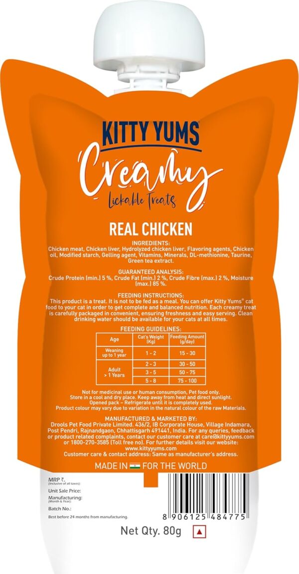 Kitty yums Creamy Lickable Real Chicken Cat Treat 960g Pack(80g X 12)