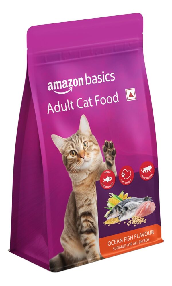 Amazon Basics Dry Cat Food | 1 Kg Trial Pack| Ocean Fish | with Real Chicken Meat & Fish | Suitable for Adult Cats | Packed with Protein | Suitable for All Breeds