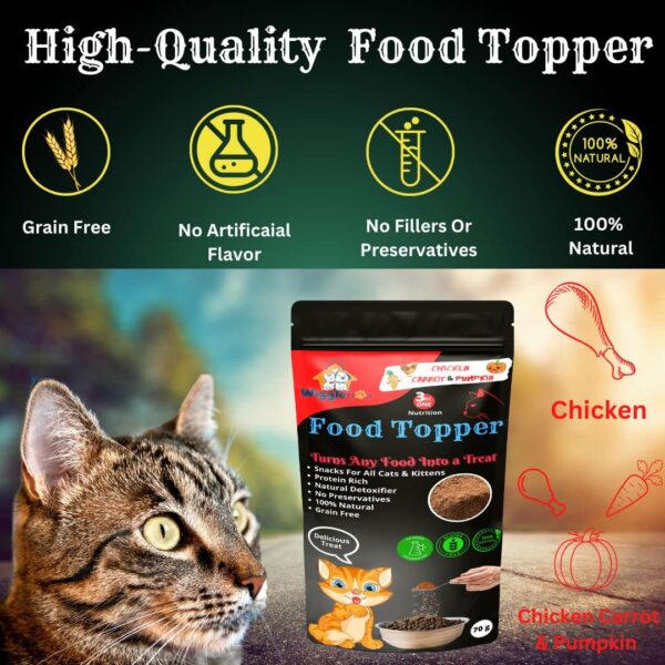 3 in 1 Magical Cat Food Topper || Joy of Best Taste || Chicken, Carrot & Pumpkin Flavour || Grain Free & Protein Rich ||Anti-Oxidant & Natural Dewormer || 70g