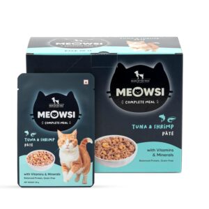 Meowsi by HUFT Tuna & Shrimp Pate Wet Cat Food Meowsi by HUFT Tuna & Shrimp Pate Wet Cat Food - 80 gm | Pack of 6 | Delicious & Creamy Food for Persian & All Breeds | Rich in Omega-3, Essential Nutrients & Hydration for Optimal Health