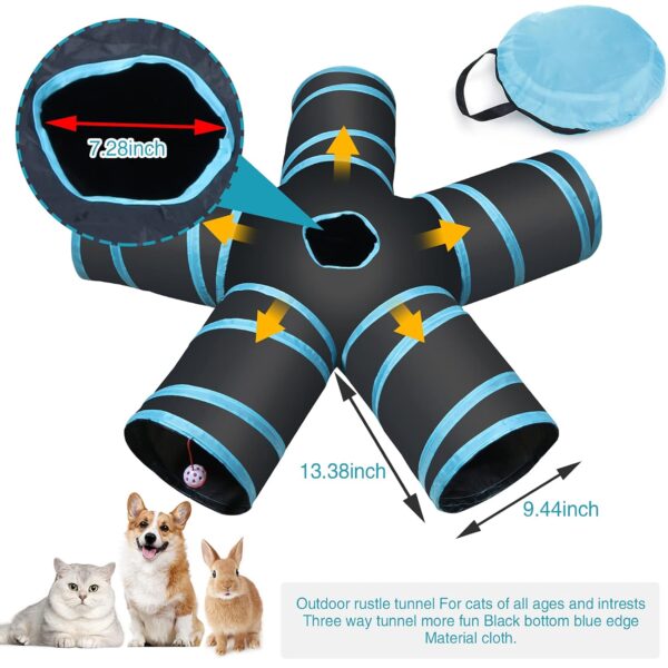 Cat Tunnel Kitten Dog Rabbits Cat Interactive Toy Play Toy Foldable Pet Cat Toy with Ball Tunnel (5 Way, Dark Blue)