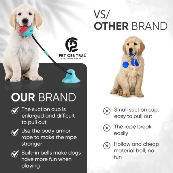 Interactive Toy | Suction Cup Chew Toy for Aggressive Chewers | Treat Dispensing Squeaky Dog Toy for Stimulation and Self-Playing | Tug of War Rope With Teeth Cleaning Ball