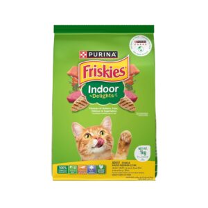 PURINA, FRISKIES Indoor Delights Adult Dry Cat Food, 1 kg, PURINA, FRISKIES Indoor Delights Adult Dry Cat Food, 1 kg, Contains Salmon, Tuna, Chicken and Vegetables Flavours