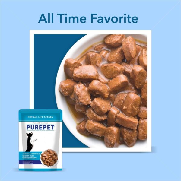 Purepet Gravy Chunks Wet Dog Food Chicken and Vegetable Flavour, Pack of 15 (15 x 70g), 1050g, All Life Stages