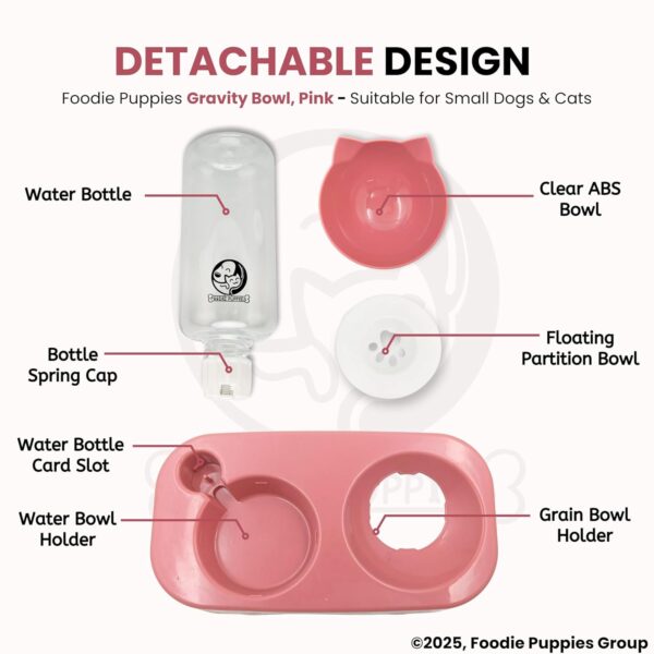 71jdiPT3D0L._SL1500_.jpg Foodie Puppies Gravity Cat Food and Water Bowl Set - (Pink) | 2in1 Automatic Drinking Flowing Water and Food Bowl | Detachable Elevated Cat Bowl Stand Wet and Dry Food Bowl for Cats & Small Dogs