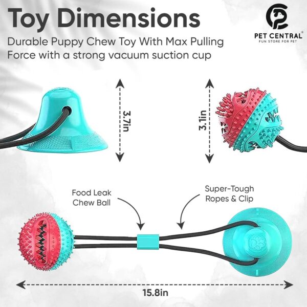Interactive Toy | Suction Cup Chew Toy for Aggressive Chewers | Treat Dispensing Squeaky Dog Toy for Stimulation and Self-Playing | Tug of War Rope With Teeth Cleaning Ball