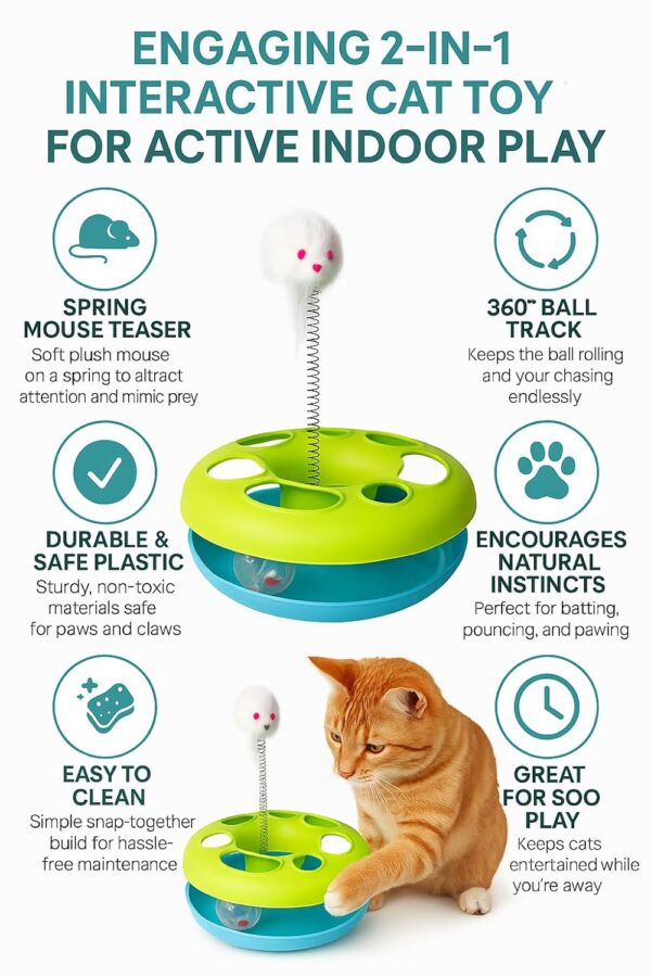 The Pets Company Toy with Ball Bell and Feather Mouse Attached for Cats and Kittens | Interactive Fun Toy for Training, Activity | Stimulates Play, Ideal For Exercise of Cats & Kittens(Color May Vary)