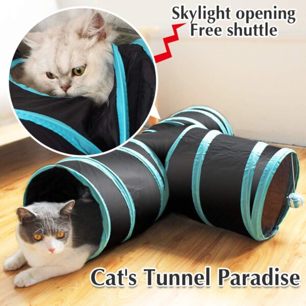 Cat Tunnel - 3 Way Interactive Play Toy for Kittens, Dogs, and Rabbits - Foldable Pet Tunnel With Ball (Dark Blue)