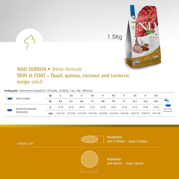 Farmina N&D Quinoa Skin & Coat Cat Food | Grain-Free | Quail, Quinoa, Coconut & Turmeric | Supports Healthy Skin & Coat | 1.5kg