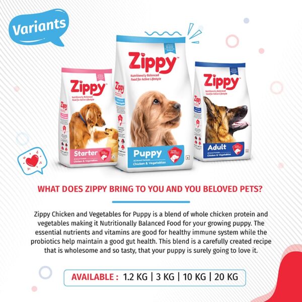 Zippy Puppy Dry Dog Food - 1.2 Kg, Real Chicken & Vegetables, Nutritionally Balanced Dog Food for All Breeds, with Vitamins, Minerals, Probiotics & Salmon Oil