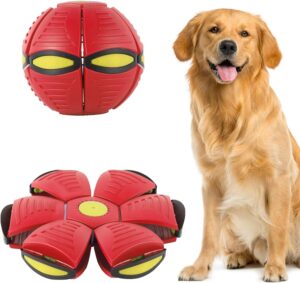 Dog Flying Saucer Disc, Outdoor Flat Throw Toy, Changeable Shape Pet Ball, Medium Large Dogs, Decompression Bouncy Ball (Red)