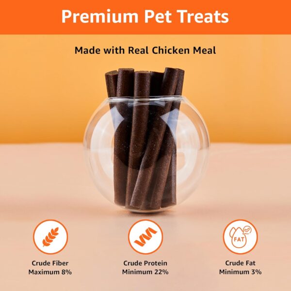 71oXCLqoi2L._SL1500_.jpg Amazon Basics Dog Treat Sticks 140 gm, Chewy Meat Sticks for Adult Dogs and Puppies, High Protein Dog Treats for Training and Snacks, Made of Real Chicken Meat, Ziplock Pack, Chicken Flavor
