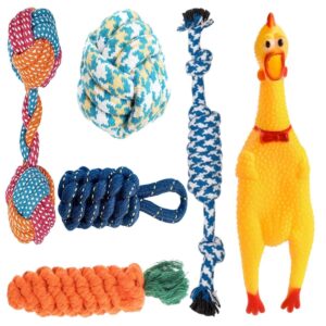 Dog Toy Set - Tail, Chew, Puppy Teething, Rope, Squeaky Dog Toy Set - Tail, Chew, Puppy Teething, Rope, Squeaky Toys for Small to Medium Dogs (Pack of 6)