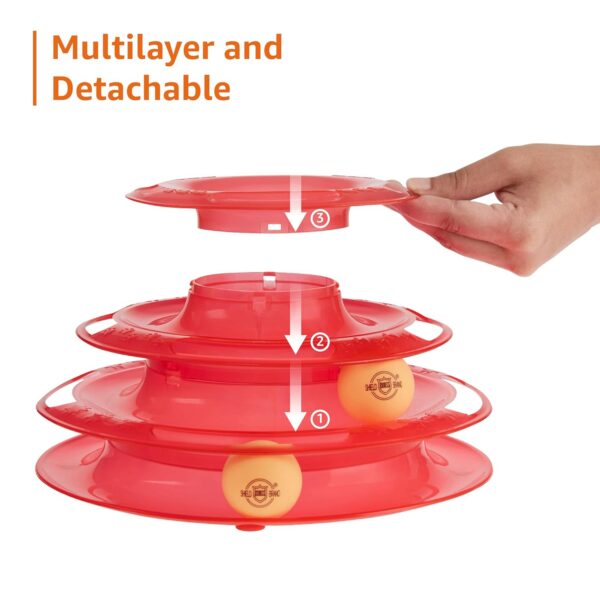 Amazon Basics Interactive 3-Layer Tower Track Roller Toy for Cats and Kittens | Detachable Tracks | Anti-slip Mats | Bright, Colourful Balls | Multicolour