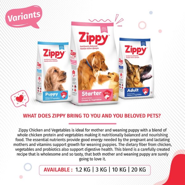 Zippy Starter Dry Dog Food - 1.2 Kg for Pregnant Mother & Weaning Puppy, Real Chicken & Vegetables, Nutritionally Balanced Dog Food for All Breeds, with Vitamins, Minerals, Probiotics & Salmon Oil