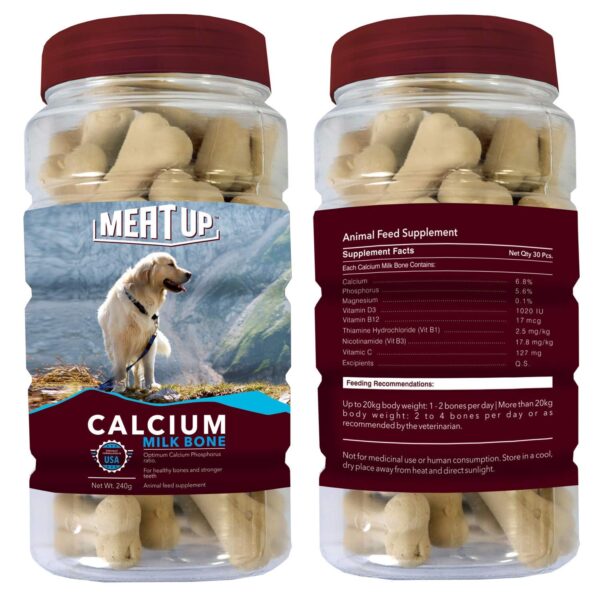 Meat Up Calcium Bone Jar, Dog Supplement Treats For All Life Stages - Meat Flavour, 240 g, 30 Pieces (Buy 1 Get 1 Free)