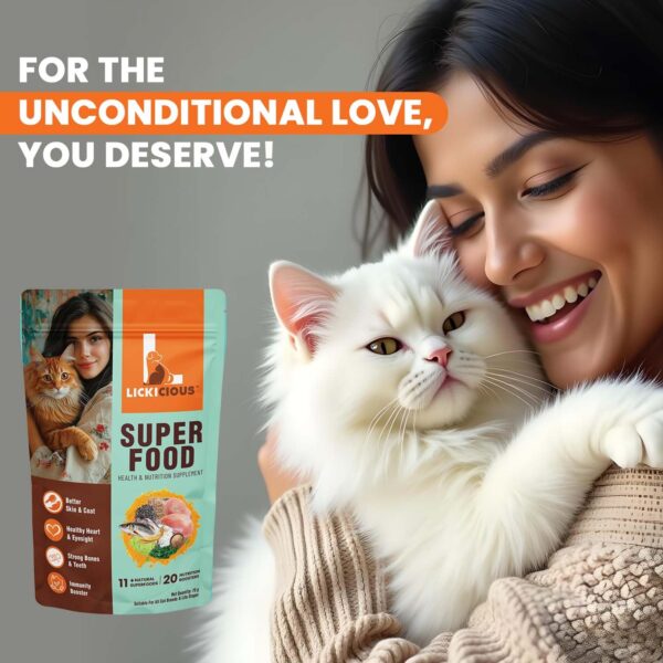 Cat Super Food Topper 70g | Powdered Cat Dry Food Supplement | with Taurine, Fish Oil, Chicken, Spirulina & Flaxseeds | Shiny Coat, Healthy Heart, Eyesight, Immunity, Teeth, Strong Bones