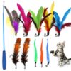 Qpets® Cat Interactive Toys Set with Retractable Teaser Wands and Qpets® Cat Interactive Toys Set with Retractable Teaser Wands and Feather Worm Toys Kitten Toys Variety of Vibrant Colours Activity Toys to Exercise Cats and Kittens