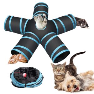 Cat Tunnel Kitten Dog Rabbits Cat Interactive Toy Play Toy Foldable Pet Cat Toy with Ball Tunnel (5 Way, Dark Blue)