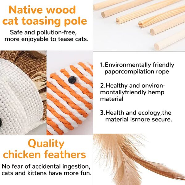 71suHtSugYL._SL1024_.jpg Qpets® Premium Cat Toy Interactive Cat Toys Set of 5 Cat Teaser Wand Pet Toy for Cat Activity Fishing Rod with Mouse Natural Feathers Toys for Kittens to Play Cat Games and Toys Mouse Toy