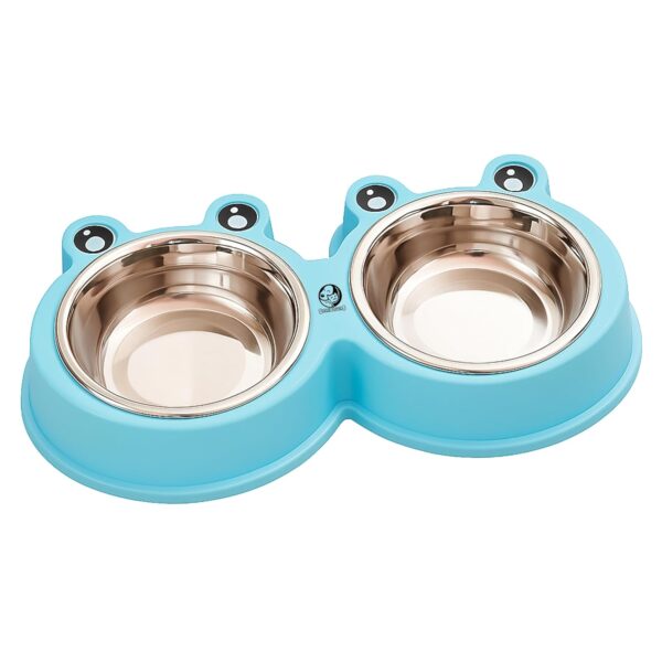 Foodie Puppies 2-in-1 Food and Water Bowl for Cats and Foodie Puppies 2-in-1 Food and Water Bowl for Cats and Kittens - (Frog Bowl, Small) 200ml Each | Non-Slip, Non-Toxic Pet Feeding Plastic Frog Face Shaped Double Bowl Food & Water Feeder