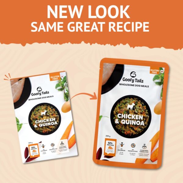 71tuBrEdOL._SL1500_.jpg Goofy Tails Chicken & Quinoa Wet Dog Food 1.4Kg (200g X 7 Pack), Wholesome, Human Grade, Preservative & Gluten Free, Taste Booster & Food Topper