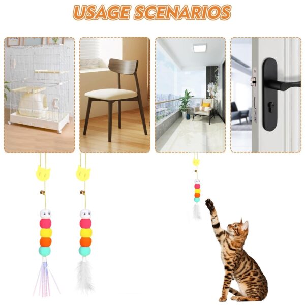 Cat Toys, Hanging Spring Toys for Cats, Interactive Cat Playing Toy with Feathers and Crinkle Paper, Kitten Toys for Indoor Play, 2-Pack