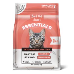 Bark Out Loud Essentials Adult Dry Cat Food | Fresh Fish & Chicken | Hairball Control | with Taurine, Antioxidants & Prebiotics | Complete & Balanced Nutrition - 1Kg