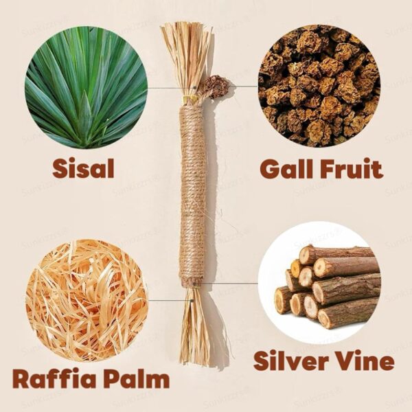 71vUQ68PyHL._SL1500_.jpg Sunkizzrs® Huge Silvervine Stick with Sisal Rope & Gall Fruit & Raffia Palm —Matatabi Stick for Cat Teeth Cleaning —Interactive CatnipToy Set —Chew & Scratch Toys for Aggressive Chewers (Φ3 x 38cm)