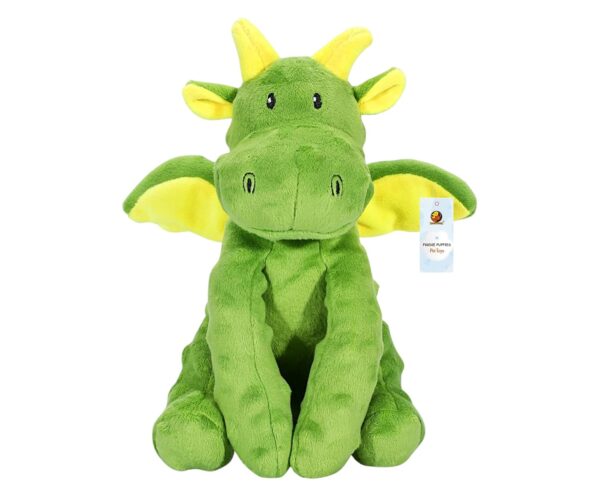 Foodie Puppies Interactive Dog Squeaky Plush Toy - (Green Bubble Dragon) | Crinkle Papered, Cotton Stuffed Chew Toy for Teething, Cuddling, Playing and Training | for Puppies & Small Dogs (Size: 20cm)