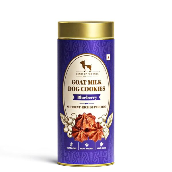 Heads Up For Tails HUFT Adult Goat Milk Dog Cookies - Blueberry | Premium Dog Biscuits for Puppies, Pomeranians & Adult Dogs | Veg Dog Treats for Training, Snacking & All Breeds - 200 gm
