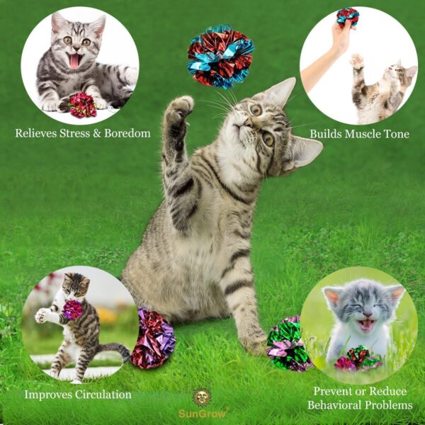 71xfGpCjrtL._SL1163_.jpg KUTKUT 12Pcs Crinkle Balls for Cats, Shiny and Stress Buster Crinkler, Suitable for Multiple Cats' Play, Ideal for Kittens and Grown-up Cats
