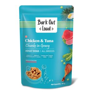 Bark Out Loud Wet Dog Food | Chicken & Tuna Bark Out Loud Wet Dog Food | Chicken & Tuna Gravy Chunks | for Adult Dogs 85g (Pack of 1)