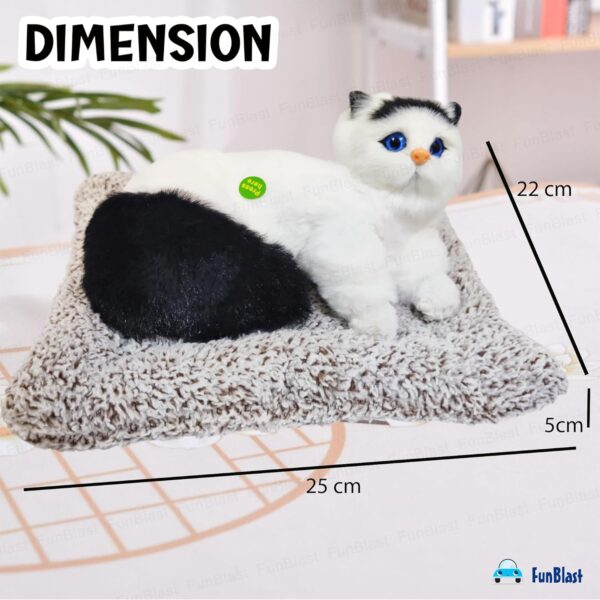 FunBlast Cute Cat Plush Toy with Meow Sound, Toy Accessories for Car Dashboard & Home Décor, Gift for Kids, Realistic Cat Pet Toys with Bed (Black+White)