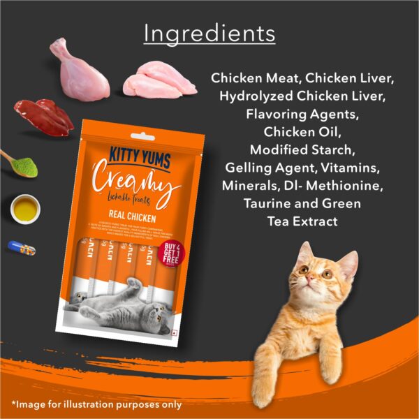 Kitty Yums Creamy Lickable Cat Treat, Real Chicken Flavour(75g x 5 Sticks, 375g) Pack
