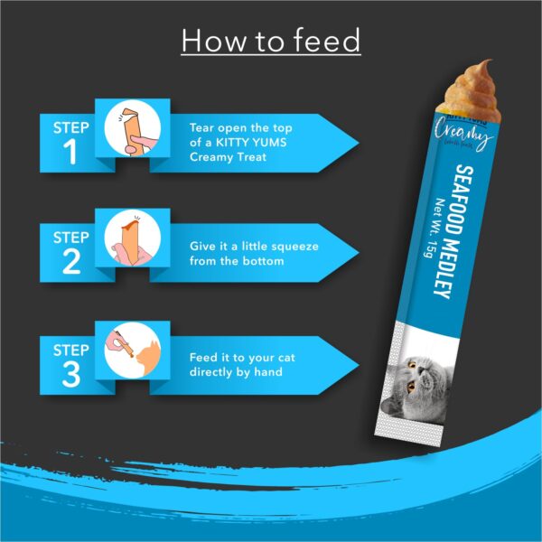 Kitty Yums Creamy Lickable Cat Treats,Seafood Medely 360Gm(15g x24 Pcs)| Rich in Protein,Taurine for Heart & Vision,Ideal for Training and Bonding, Promotes Hydration|Treats for Kitten and Adult Cat