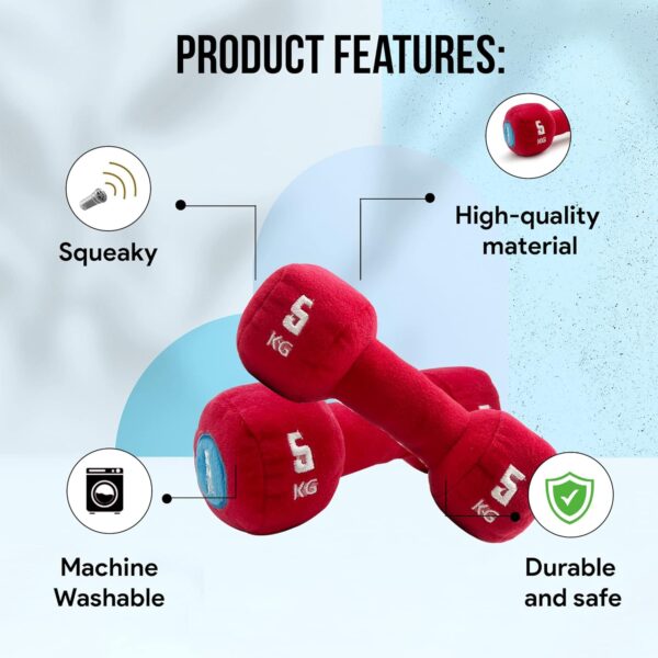 71zKP49twTL._SL1500_.jpg Goofy Tails Gym Series Dumbbell Plush Toy for Dogs | Squeaky Toy for Dogs and Puppies | Great for Playing Fetch and Retrieve (Red)