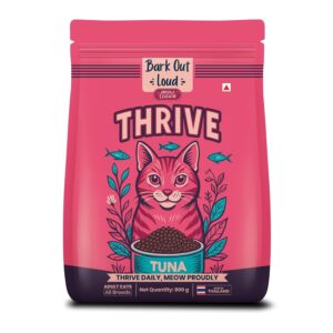 Thrive - Bark Out Loud Real Tuna Fish Dry Cat Thrive - Bark Out Loud Real Tuna Fish Dry Cat Food | Antioxidants, Omega, Multivitamins | Yucca for Digestion | Gluten Free- Adult Dry Cat Food (800 gm)