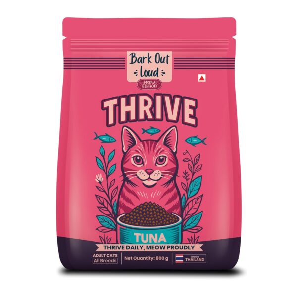 Thrive - Bark Out Loud Real Tuna Fish Dry Cat Food | Antioxidants, Omega, Multivitamins | Yucca for Digestion | Gluten Free- Adult Dry Cat Food (800 gm)