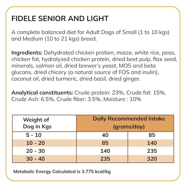 Fidele+ Dry Dog Food 1 Kg Senior & Overweight Dogs Complete & Balanced Diet Supports Weight Control, Joints & Immunity No Artificial Flavours, Preservatives