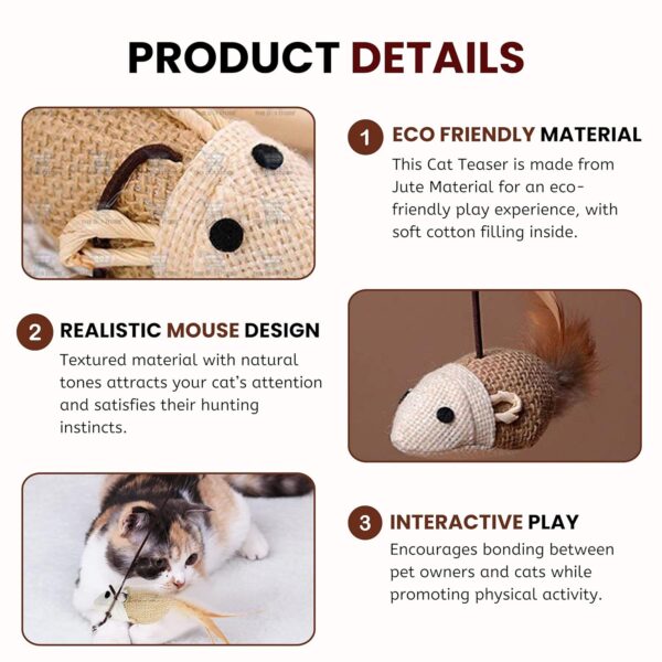 813BswtNfL._SL1500_.jpg Foodie Puppies Cat Teaser Playing Stick Wooden Cat Wand Toy for Cats and Kittens - (Mouse-Bell - 40cm), Interactive Feather Toy, Wood Teaser Wands, Fun Catcher Cats Stick Toy, Kitty Activity Teaser