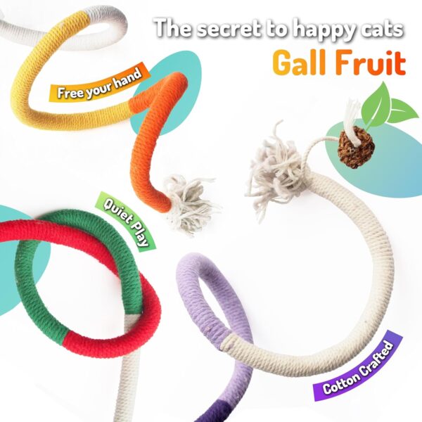3Pcs Catnip Rope Toys, Durable Cotton Cat Playing Toys, Cat Chew Rope Toy, Natural Gall Fruit Catnip, Cotton Rope Interactive Kitten Toy for Teeth Cleaning & Boredom Relief