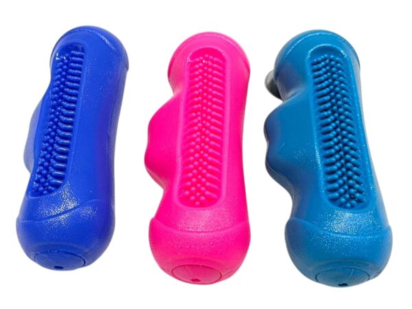 81-CTcLVLFL._SL1500_.jpg The Pets Company Indestructible Dog Chew Toy | Durable TPR Rubber Pet Toy for Aggressive Chewers | Strong, Non-Toxic, Teeth Cleaning, Squeaky Roller Toy for Large Dogs - 6.3 Inches (Colour May Vary)